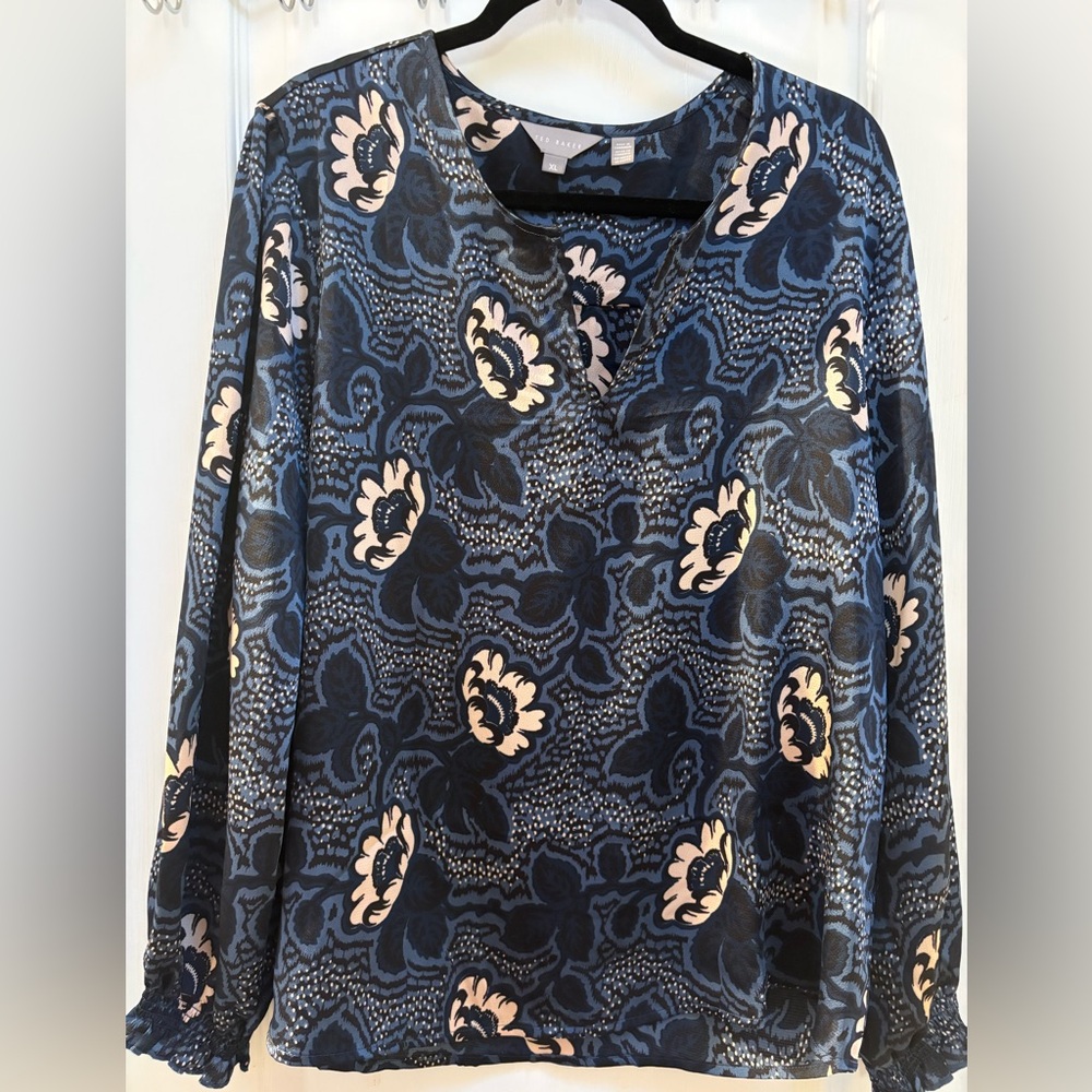 Ted Baker Navy and Beige Patterned Top